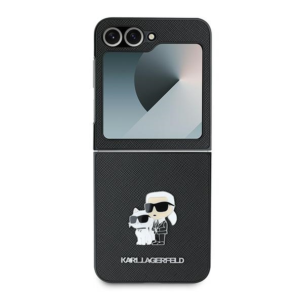 Karl Lagerfeld Saffiano metāla piespraudes viedtālruņa apvalks Samsung Galaxy Z Flip 6 - melns