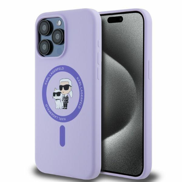 Karl Lagerfeld silikona Karl&Choupette galvu gredzens Magnētiskais viedtālruņa apvalks iPhone 15 Pro Max - Violets