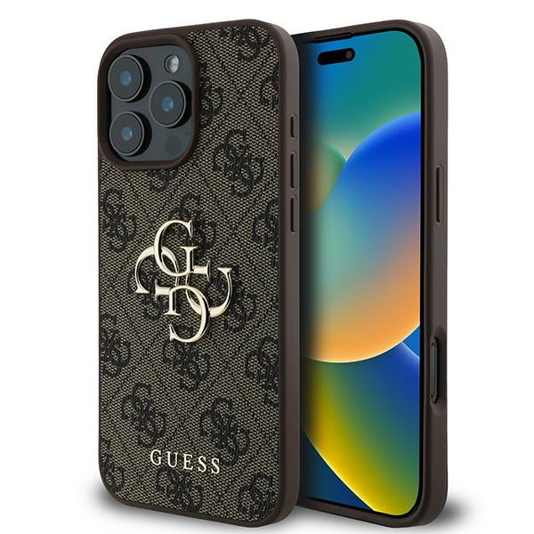 Guess 4G Big Logo viedtālruņa apvalks iPhone 16 Pro - brūnas krāsas