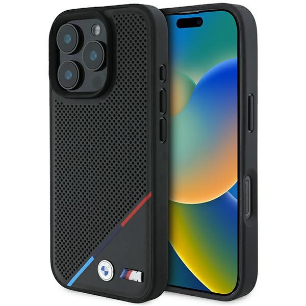 BMW M perforētā trīskrāsu līnija Magnētiskais apvalks iPhone 16 Pro - melns