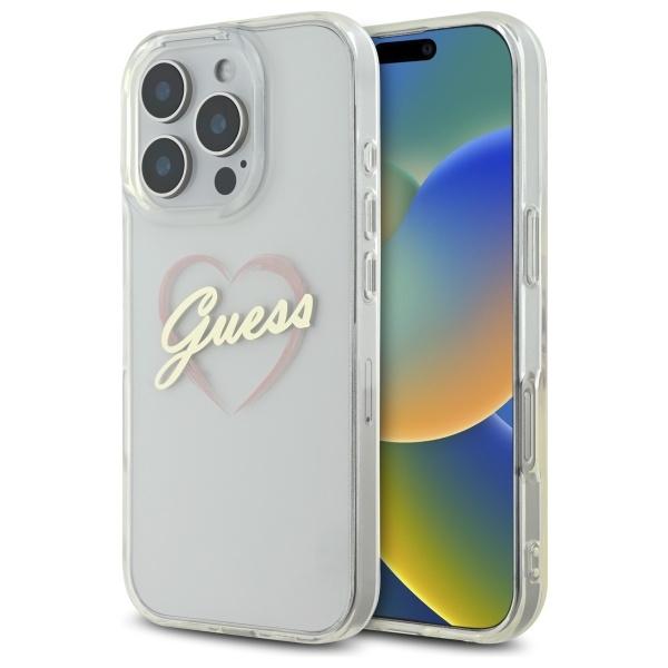 Guess IML Heart viedtālruņa apvalks iPhone 16 Pro - caurspīdīgs