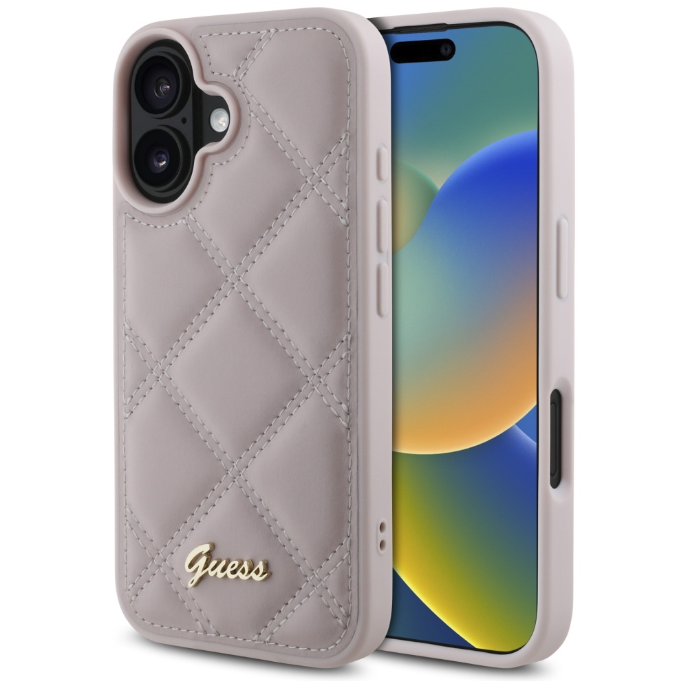 Guess stepēts metāla logotips viedtālruņa apvalks iPhone 16 - rozā