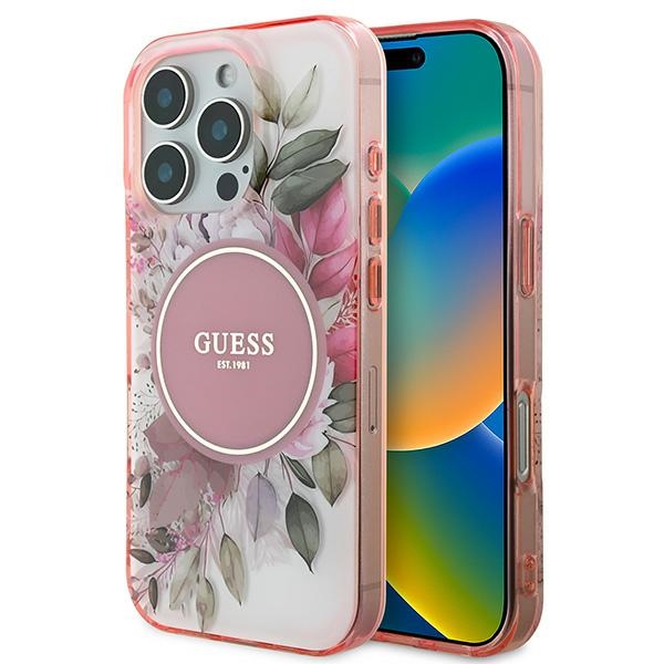 Guess IML Ziedu un Tonālo Aplīšu Magnētiskais viedtālruņa apvalks iPhone 16 Pro Max - rozā