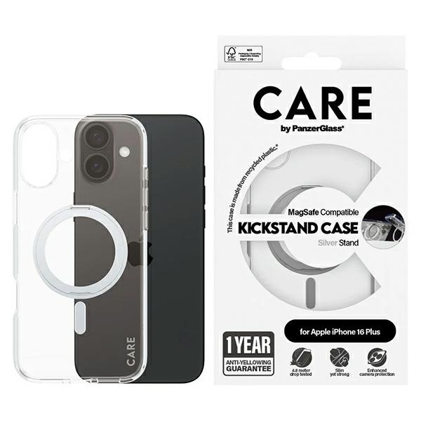 CARE by PanzerGlass Funkcionālais viedtālruņa apvalks ar statīvu iPhone 16 Plus 6.7" sudraba/sudraba Magnētiskais 1327