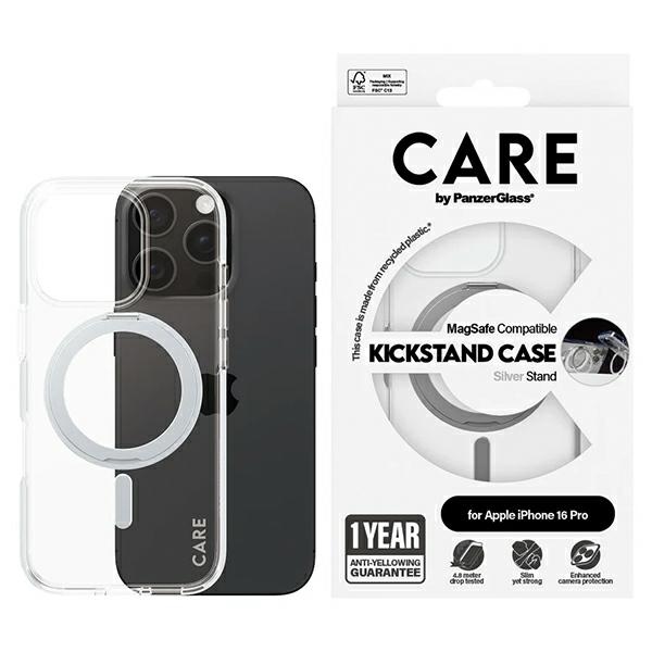 CARE by PanzerGlass Funkcionālais viedtālruņa apvalks ar statīvu iPhone 16 Pro 6.3" sudraba/sudraba Magnētiskais 1326
