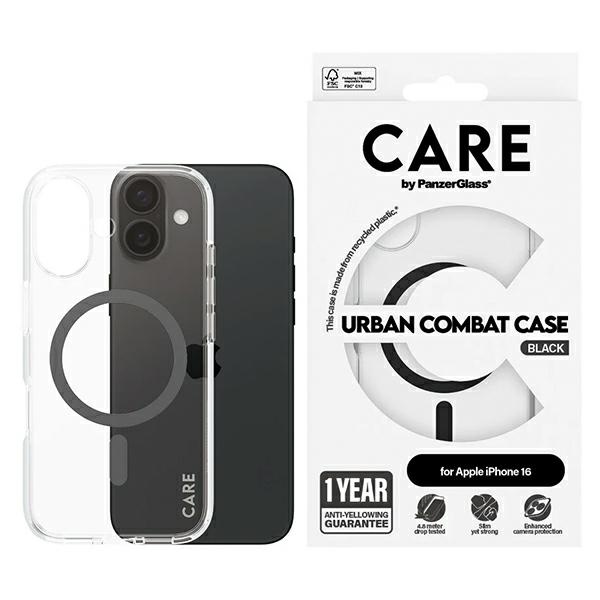 CARE by PanzerGlass Flagmanis viedtālruņa apvalks iPhone 16 6.1" melns/melns Magnētiskais 1345