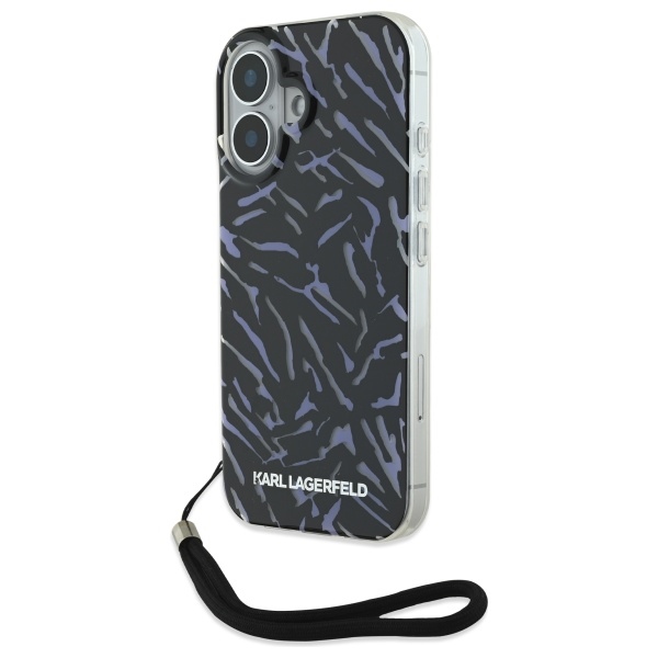 Karl Lagerfeld Zebra Pattern & Cord viedtālruņa apvalks iPhone 16 Plus - violets