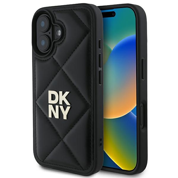 DKNY putuots Stack logotips apvalks iPhone 16 - melns