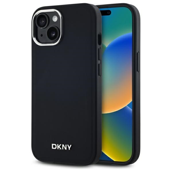 DKNY Vienkāršs logotips magnētiskais iPhone 15 viedtālruņa apvalks - melns