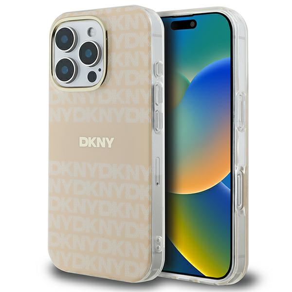 DKNY Atkārtots tekstūras raksts un svītra magnētiskais iPhone 16 Pro viedtālruņa apvalks - rozā