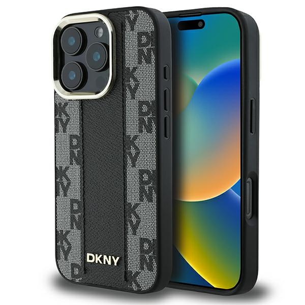 DKNY Rūtainais raksts magnētiskais iPhone 16 Pro viedtālruņa apvalks - melns