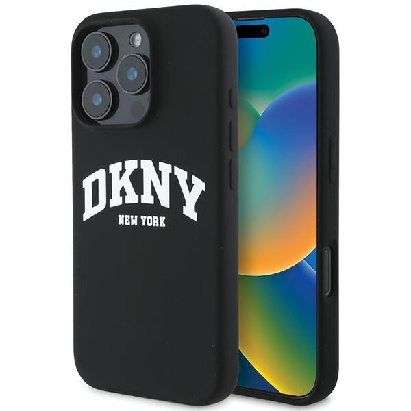 DKNY Silikona baltais drukāts logotips magnētiskais iPhone 16 Pro viedtālruņa apvalks - melns