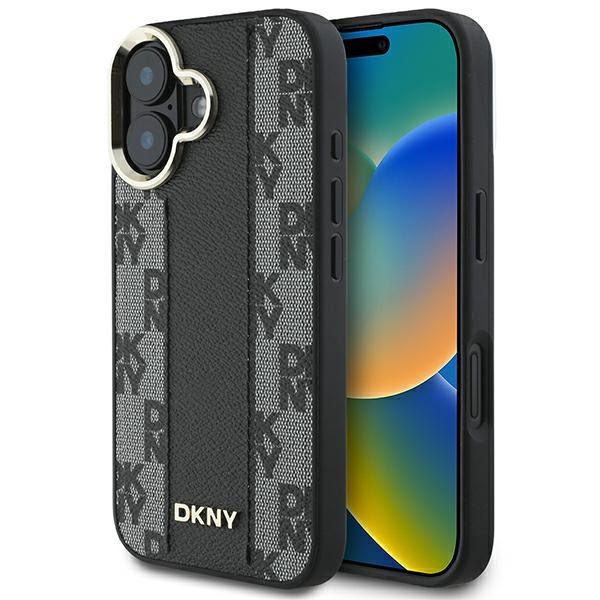 DKNY Rūtainais raksts magnētiskais iPhone 16 Plus viedtālruņa apvalks - melns
