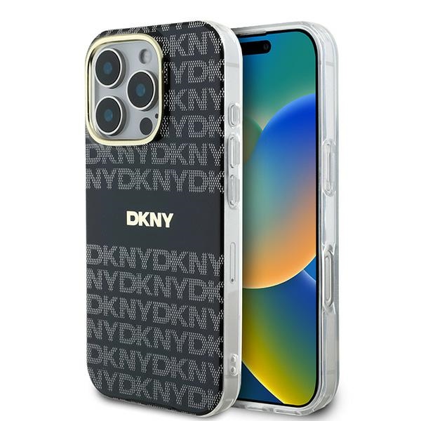 DKNY Atkārtots tekstūras raksts ar svītru viedtālruņa apvalks iPhone 16 Pro Max - melns