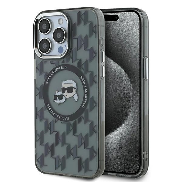 Karl Lagerfeld IML Monogramma Karl & Choupette Galva Magnētiskais Viedtālruņa apvalks iPhone 15 Pro - melns