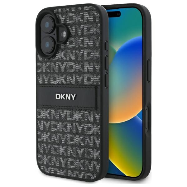 DKNY tekstūras raksta svītrains viedtālruņa apvalks iPhone 16 - melns