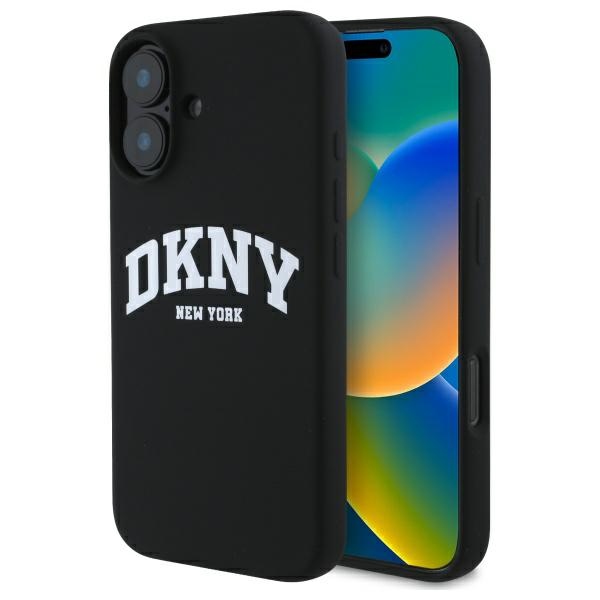 DKNY silikona balts ar logotipu Magnētiskais viedtālruņa apvalks iPhone 16 - melns