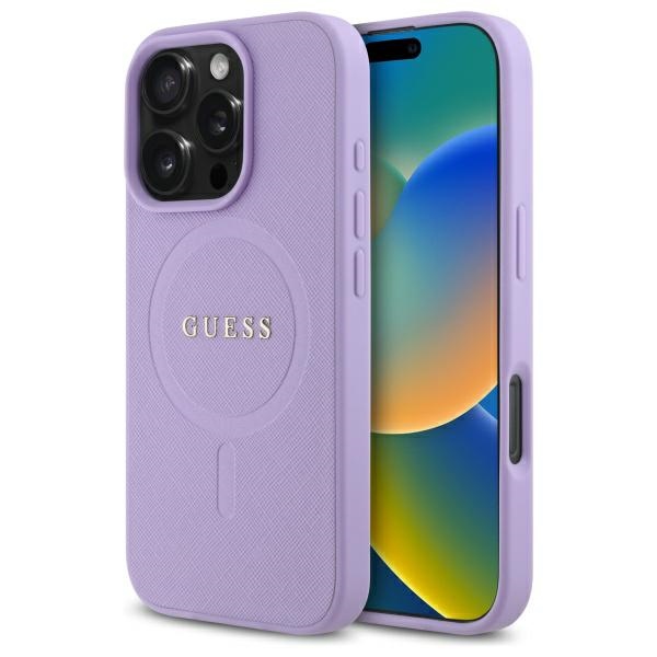 Guess Saffiano Magnētiskais viedtālruņa apvalks iPhone 16 Pro - violets