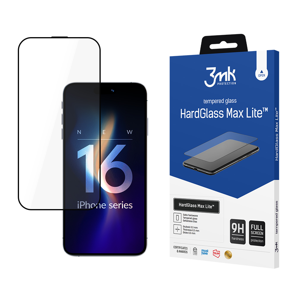 3mk HardGlass Max Lite Rūdītais stikls ar melnu rāmi priekš iPhone 16 Pro Max