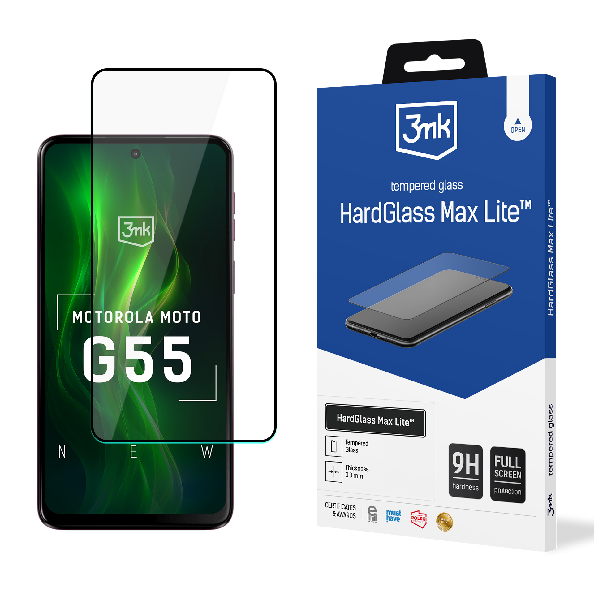 Rūdītais stikls 3mk HardGlass Max Lite Black priekš Motorola Moto G55 5G