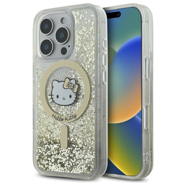 Hello Kitty Šķidrais Spīdums Fever Magnētiskais Viedtālruņa apvalks iPhone 16 Pro Max - Zelta