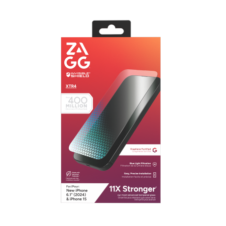 ZAGG InvisibleShield Glass XTR4 aizsargstikls ar grafēnu un zilās gaismas filtru iPhone 15/16 viedtālrunim