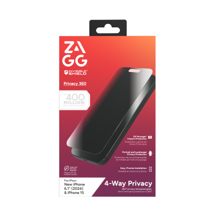 ZAGG InvisibleShield Glass Elite Privacy 360 aizsargstikls iPhone 15/16 viedtālrunim