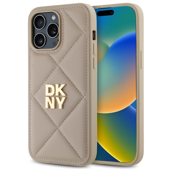 DKNY Quilted Stack Logo viedtālruņa apvalks iPhone 14 Pro - bēšs