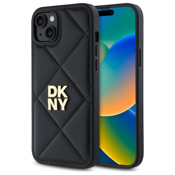 DKNY Quilted Stack Logo viedtālruņa apvalks iPhone 15 Plus - melns