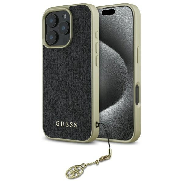 Guess 4G Charms Kolekcijas viedtālruņa apvalks iPhone 16 Pro - melns