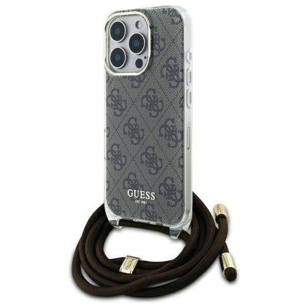 Guess Crossbody Cord 4G Drukāts viedtālruņa apvalks iPhone 16 Pro - brūns