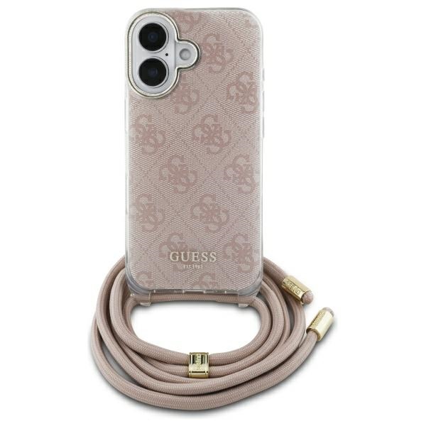 Guess Crossbody Cord 4G Drukāts viedtālruņa apvalks iPhone 16 - rozā