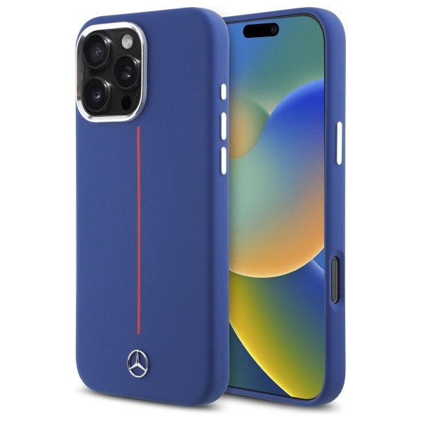 Mercedes silikona sarkanā svītra Magnētiskais viedtālruņa apvalks iPhone 16 Pro Max - tumši zils