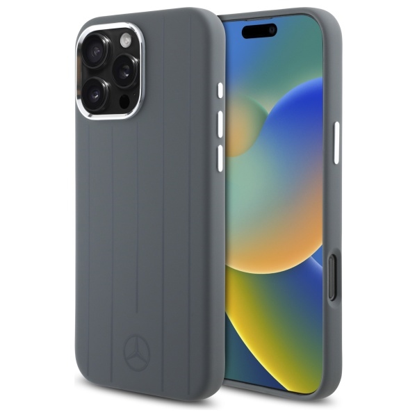 Mercedes silikona vertikālās tonālās svītras Magnētiskais viedtālruņa apvalks iPhone 16 Pro Max - pelēks