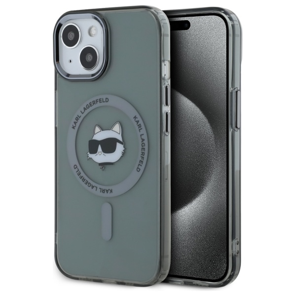 Karl Lagerfeld KLHMP15SHLSCHK iPhone 15 6.1" melns cietais viedtālruņa apvalks IML Metal Choupette Head Magnētiskais (MagSafe)