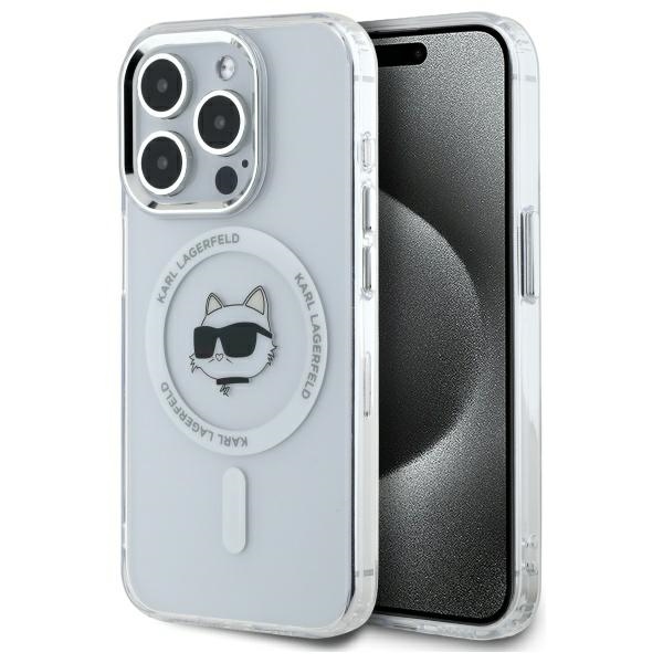 Karl Lagerfeld IML Metāla Choupette galva MagSafe apvalks iPhone 15 Pro Max - balts