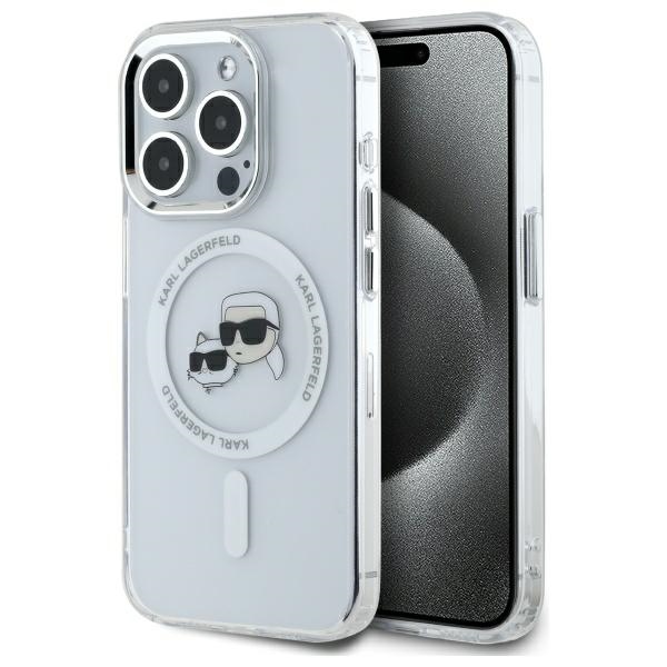 Karl Lagerfeld IML Metāla Karl&Choupette galva MagSafe apvalks iPhone 15 Pro Max - balts