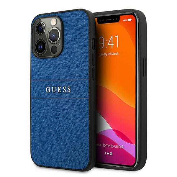 Guess Saffiano siksniņas viedtālruņa apvalks iPhone 13 Pro Max 6.7" - zils