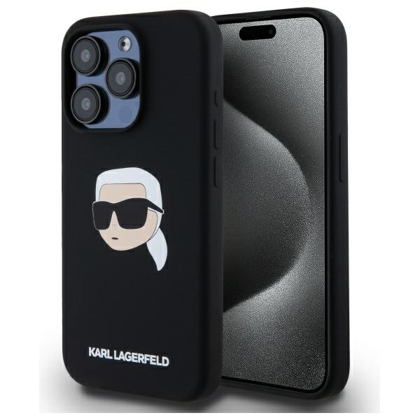 Karl Lagerfeld KLHMP15LSKHPPLK iPhone 15 Pro 6.1" melns/melns cietais apvalks Silikona Karl galvas apdruka MagSafe