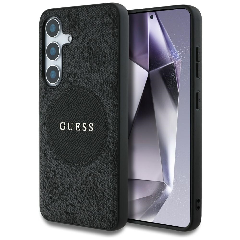 Guess 4G Apaļš Klasiskais Logotips Magnētiskais Viedtālruņa apvalks Samsung Galaxy S25 Melns