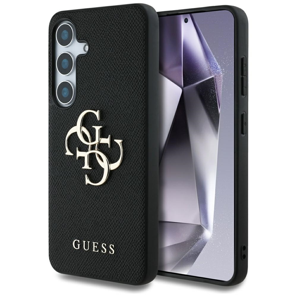 Guess Grained Big 4G Logo Small Classic Logo viedtālruņa apvalks Samsung Galaxy S25 melns