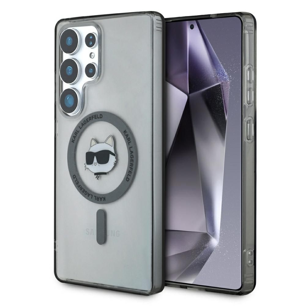 Karl Lagerfeld pogu Choupette Head izdrukātais logotips Magnētiskais viedtālruņa apvalks Samsung Galaxy S25 Ultra melns
