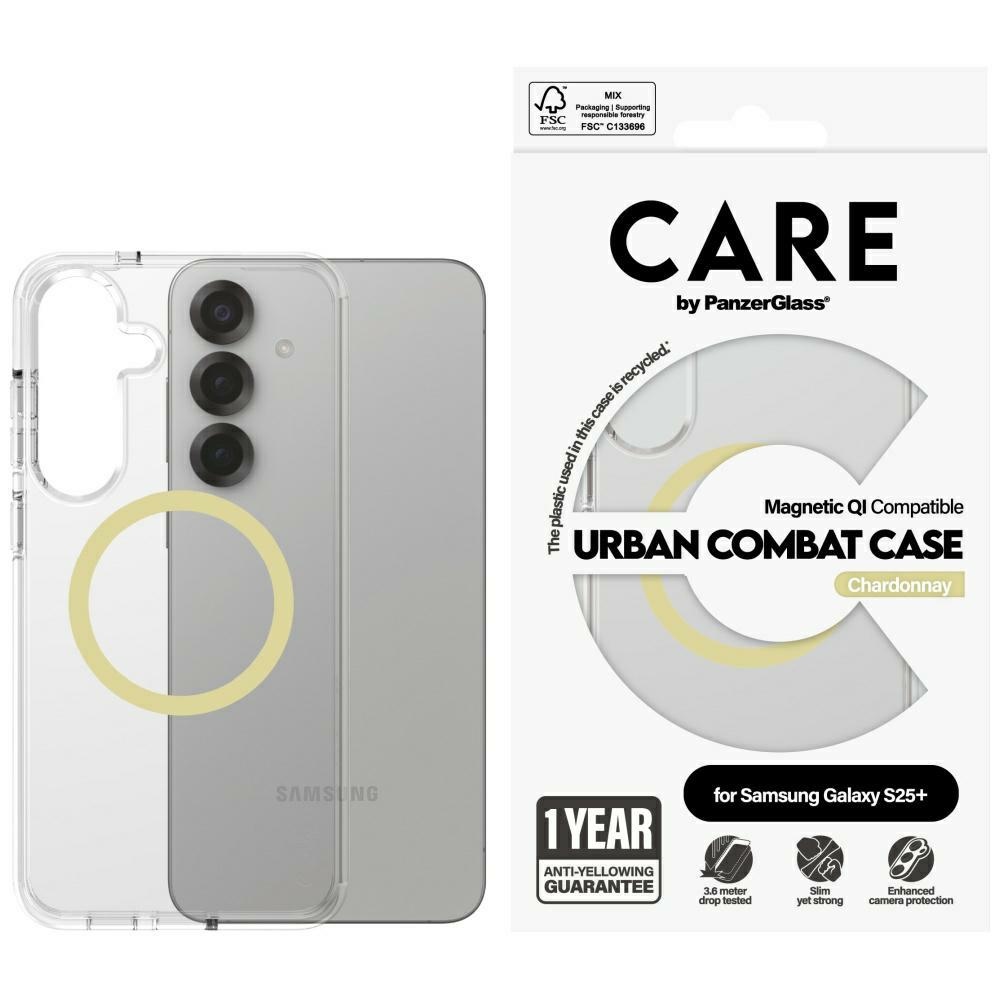 CARE by PanzerGlass Flagship Urban Combat Chardonnay QI viedtālruņa apvalks Samsung Galaxy S25+ - caurspīdīgs