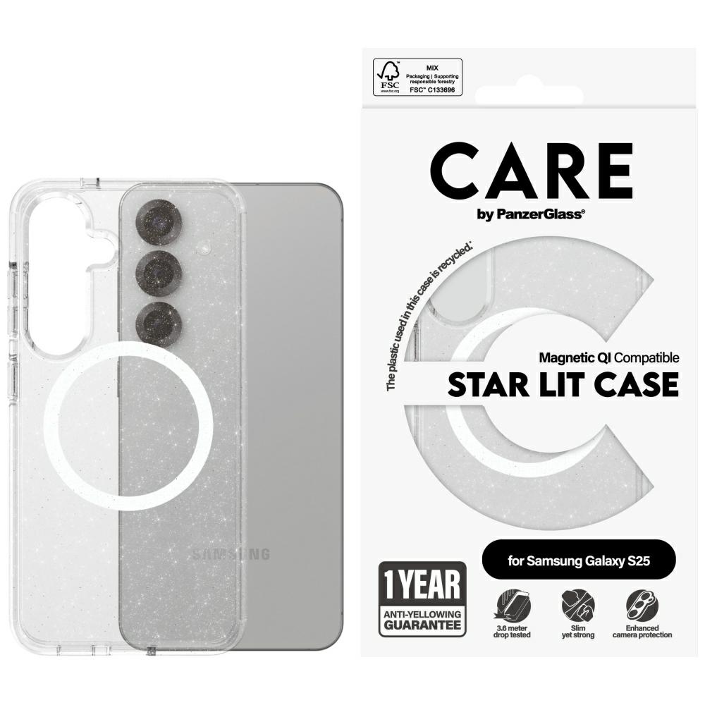 CARE by PanzerGlass Flagship Urban Combat Starlight White QI viedtālruņa apvalks Samsung Galaxy S25 - caurspīdīgs