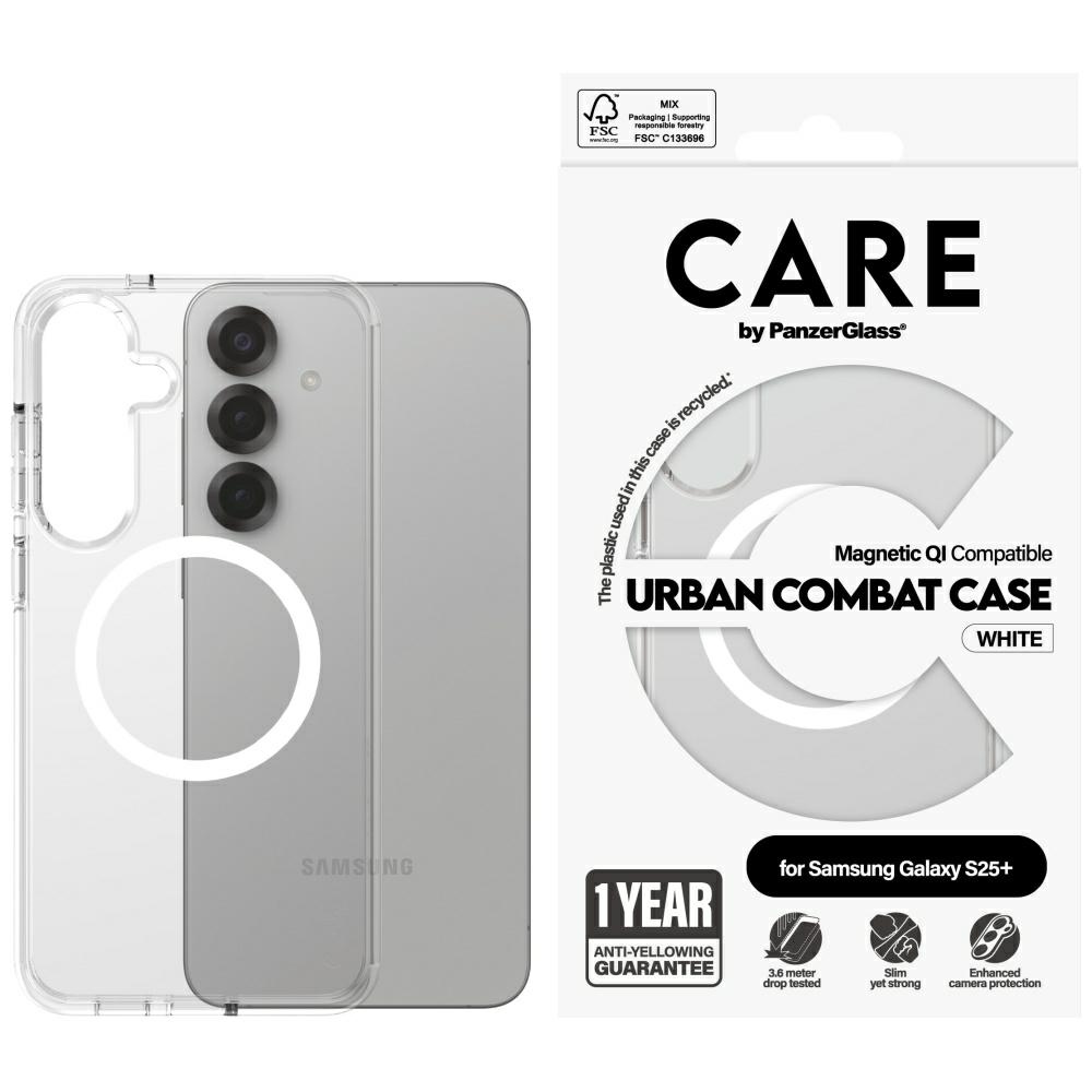 CARE by PanzerGlass Flagship Urban Combat White QI viedtālruņa apvalks Samsung Galaxy S25+ - caurspīdīgs