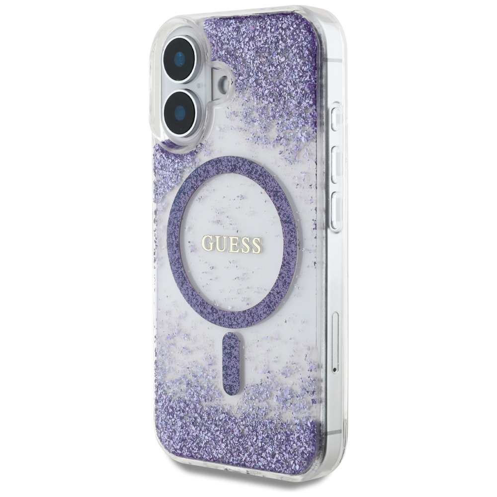 Guess HC Resin Bottom Glitter Magnētiskais viedtālruņa apvalks iPhone 16 - violeta