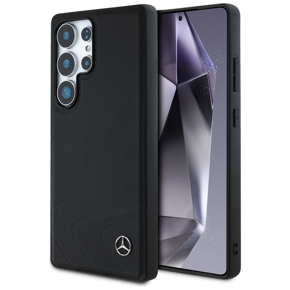 Mercedes Ādas Horizontālas iespiestas izliekumi Magnētiskais apvalks Samsung Galaxy S25 Ultra - melns