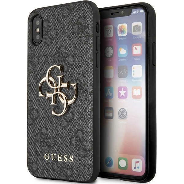 Guess 4G lielais metāla logotips viedtālruņa apvalks iPhone X/XS - pelēka