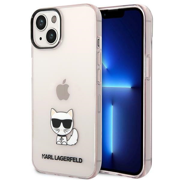 Karl Lagerfeld Caurspīdīgs Choupette Viedtālruņa apvalks iPhone 14 Plus / 15 Plus 6.7" - rozā