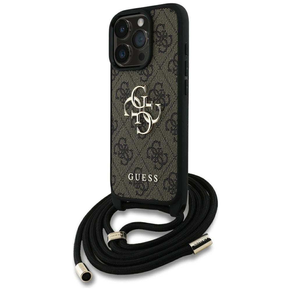 Guess 4G Big Logo Cord Stap viedtālruņa apvalks iPhone 16 Pro - brūns